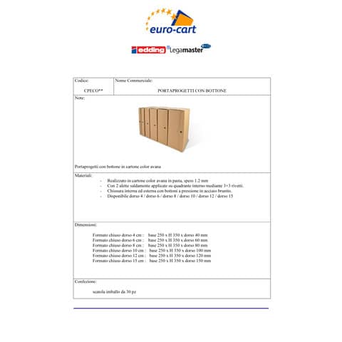 Porta progetti con tre bottoni EURO-CART linea Eco 25x35 cm dorso 6 cm avana CPECO06AV